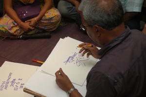 Calligraphy demonstration by Shri. Babu Udupi at Artfest 09, Indiaart Gallery